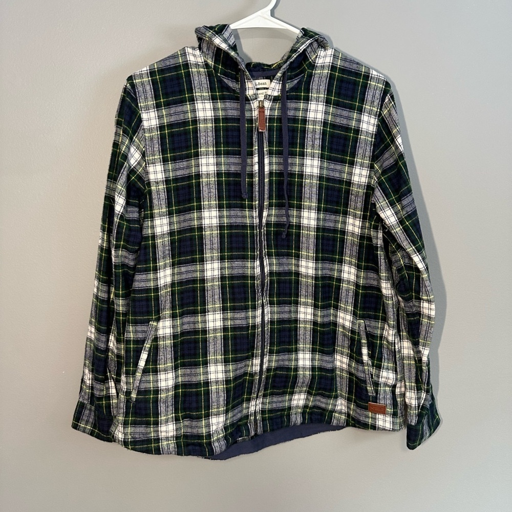L.L. Bean Green and Blue Plaid Zip-Up Hoodie